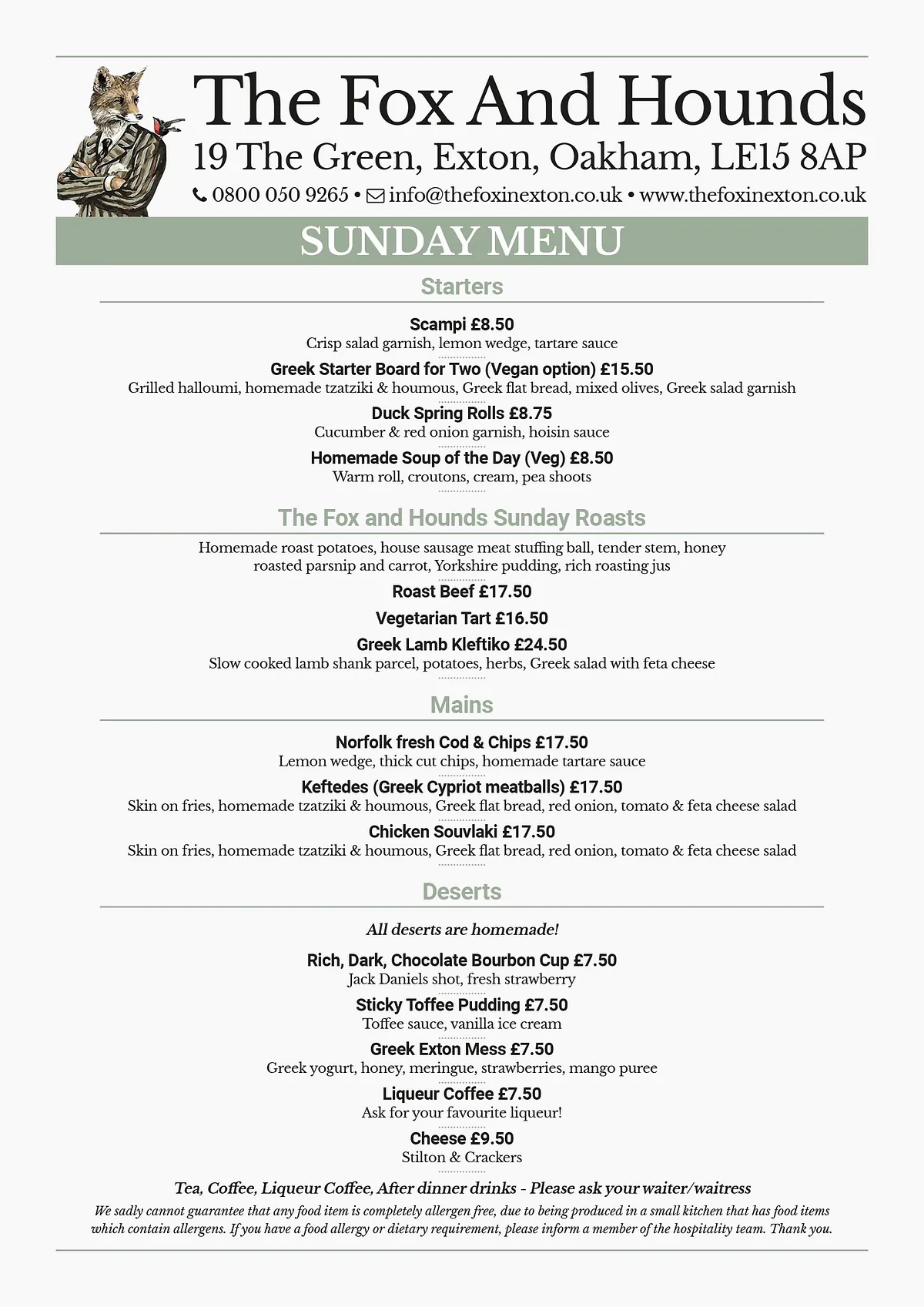 Sunday Menu